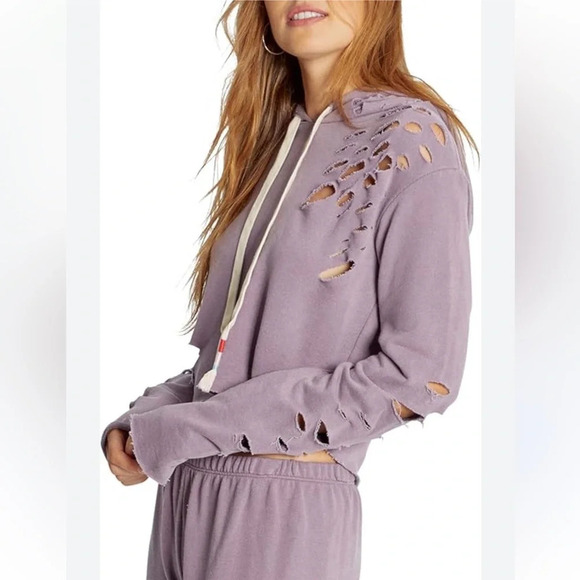 NWT Wildfox Rags To Riches Ivy Sweatshirt hoodie lounge dusty rose distressed S - Picture 4 of 13